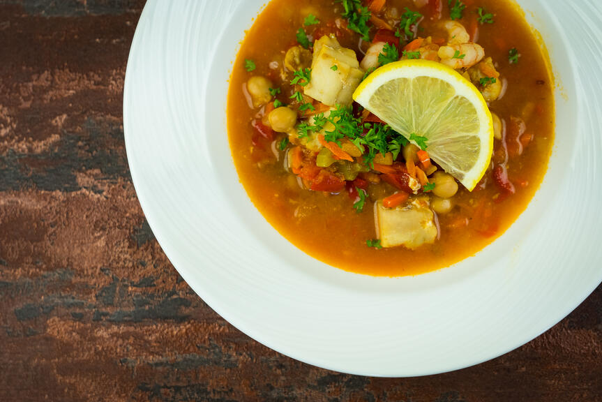 Tunisian fish soup on a plate