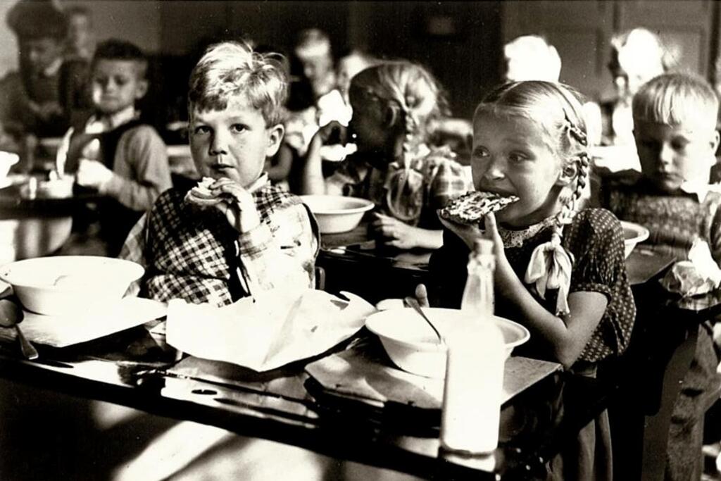 Kouluaamiainen 50-luvulla.  Kuva: Hugo Sundström, Helsingin kaupunginmuseo